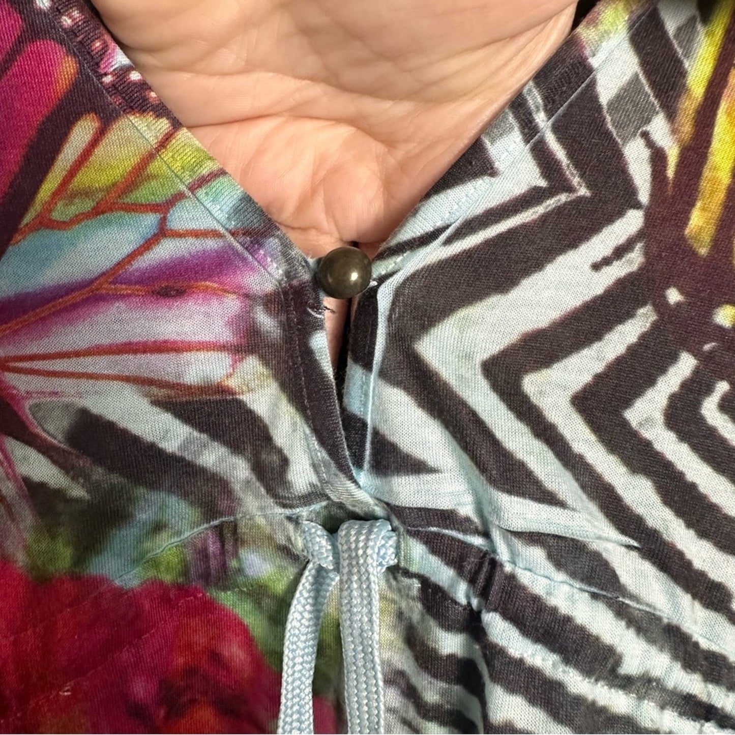 Unity Beach (L) Hooded Y2K Desigual Style Coverup Dress w Hood - Zebra Butterfly