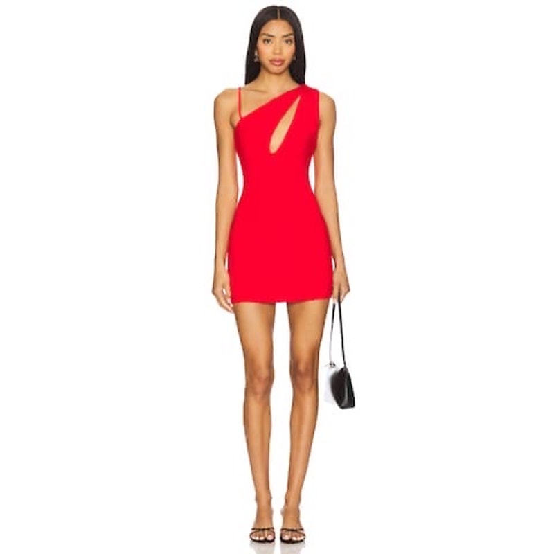 h:ours (REVOLVE) (M) Safia Mini Dress in Lava Red- Sexy Cocktail Party Dress with Cut Out