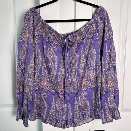 Sundance (S) Off the Shoulder Paisley Purple Bohemian Top with Dolman Sleeves