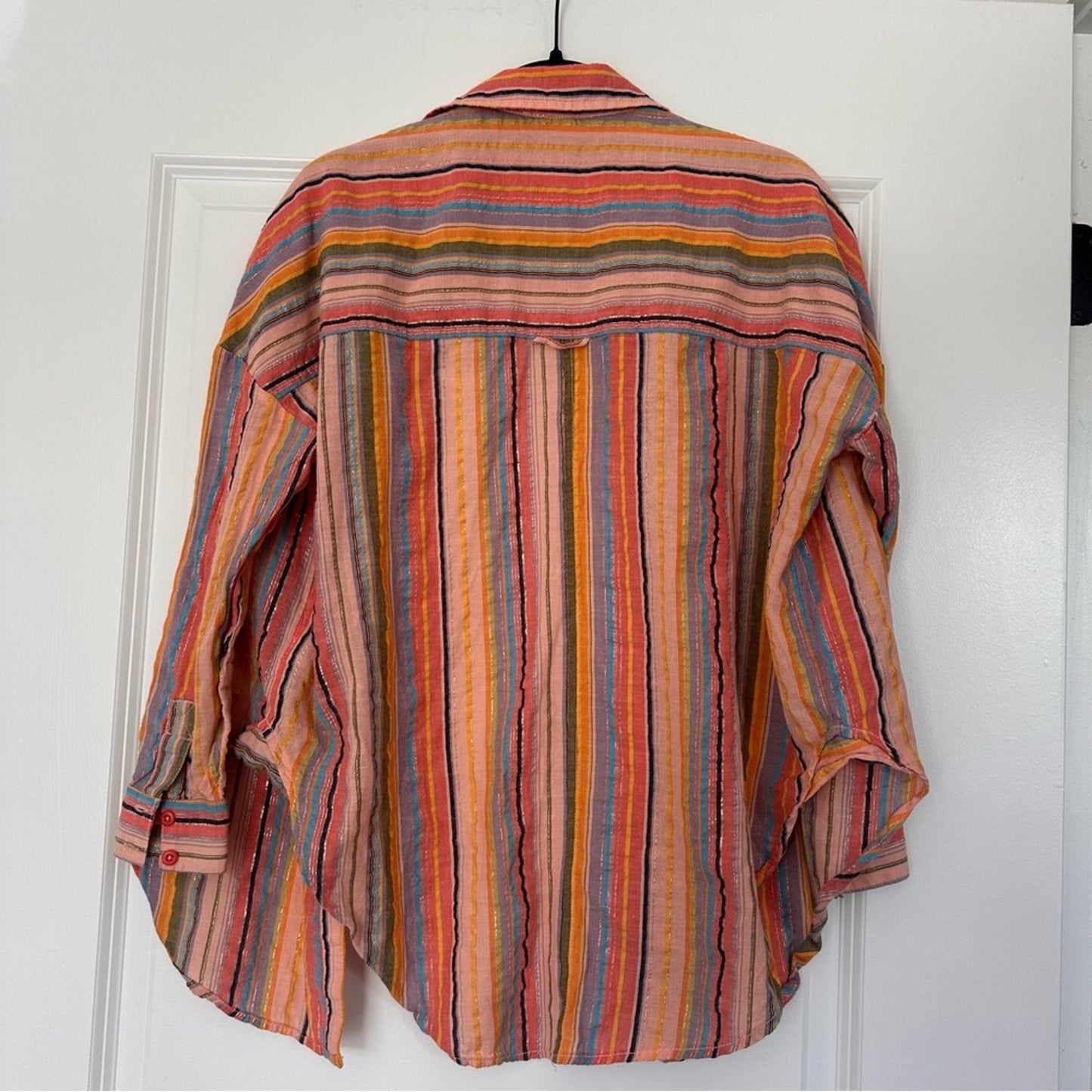 Anthropologie Pilcro Boyfriend Fit Button Up - Multicolor, Striped Metallic XS-S