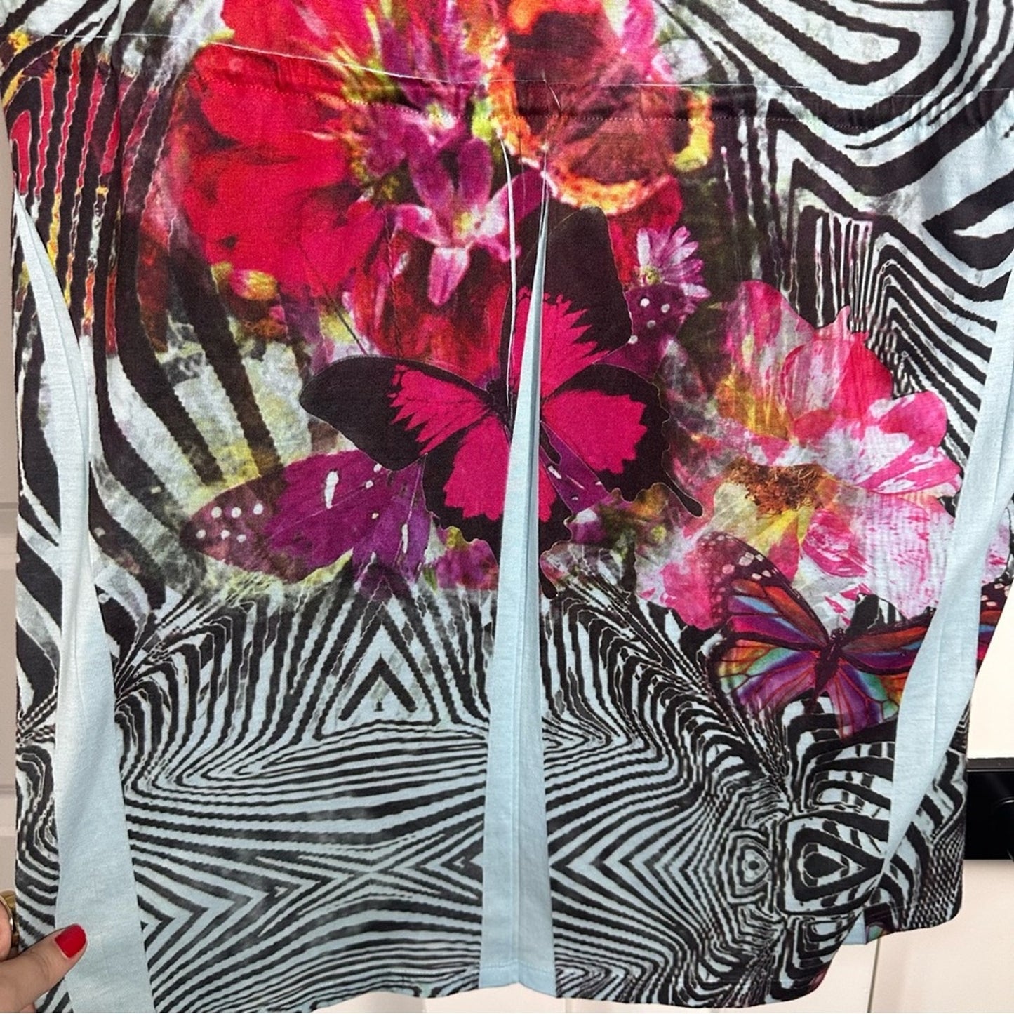 Unity Beach (L) Hooded Y2K Desigual Style Coverup Dress w Hood - Zebra Butterfly