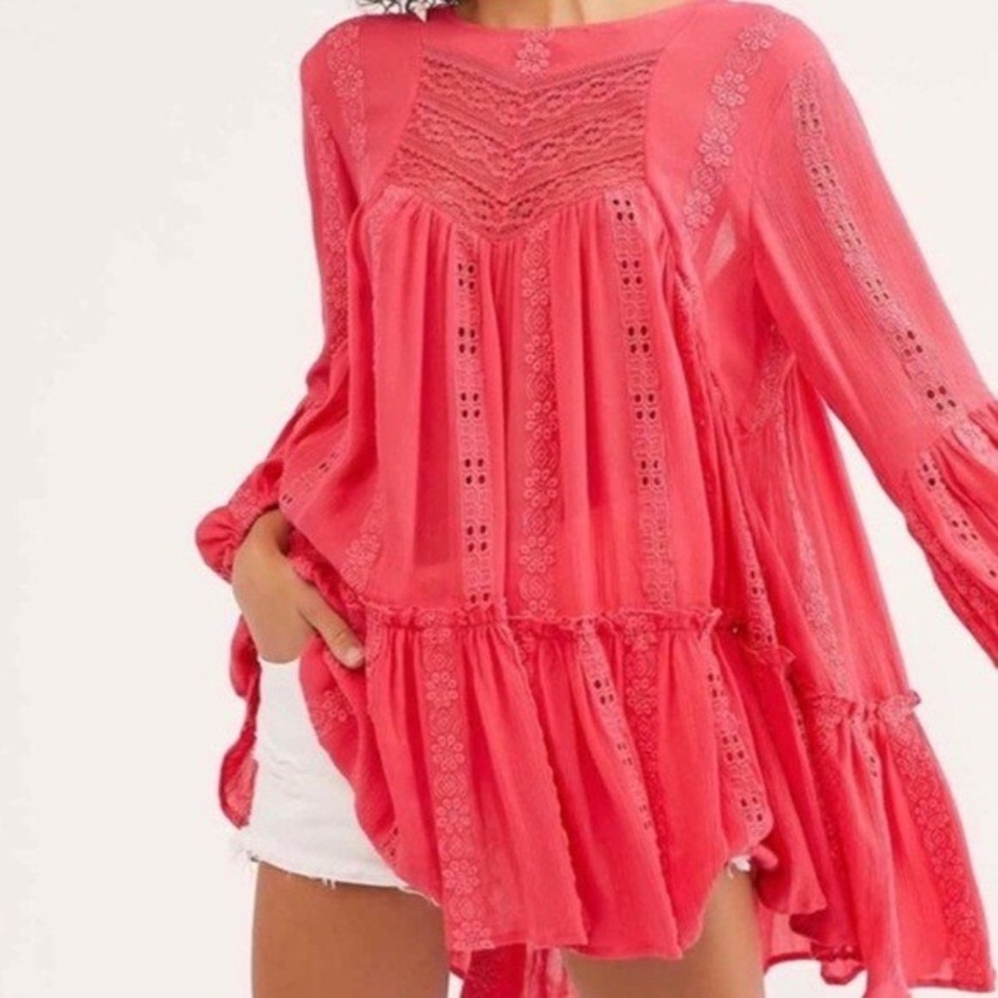 Free People (M) ‘Sweetest Dream’ Tunic Dress - Pink Embroidered Bohemian Top