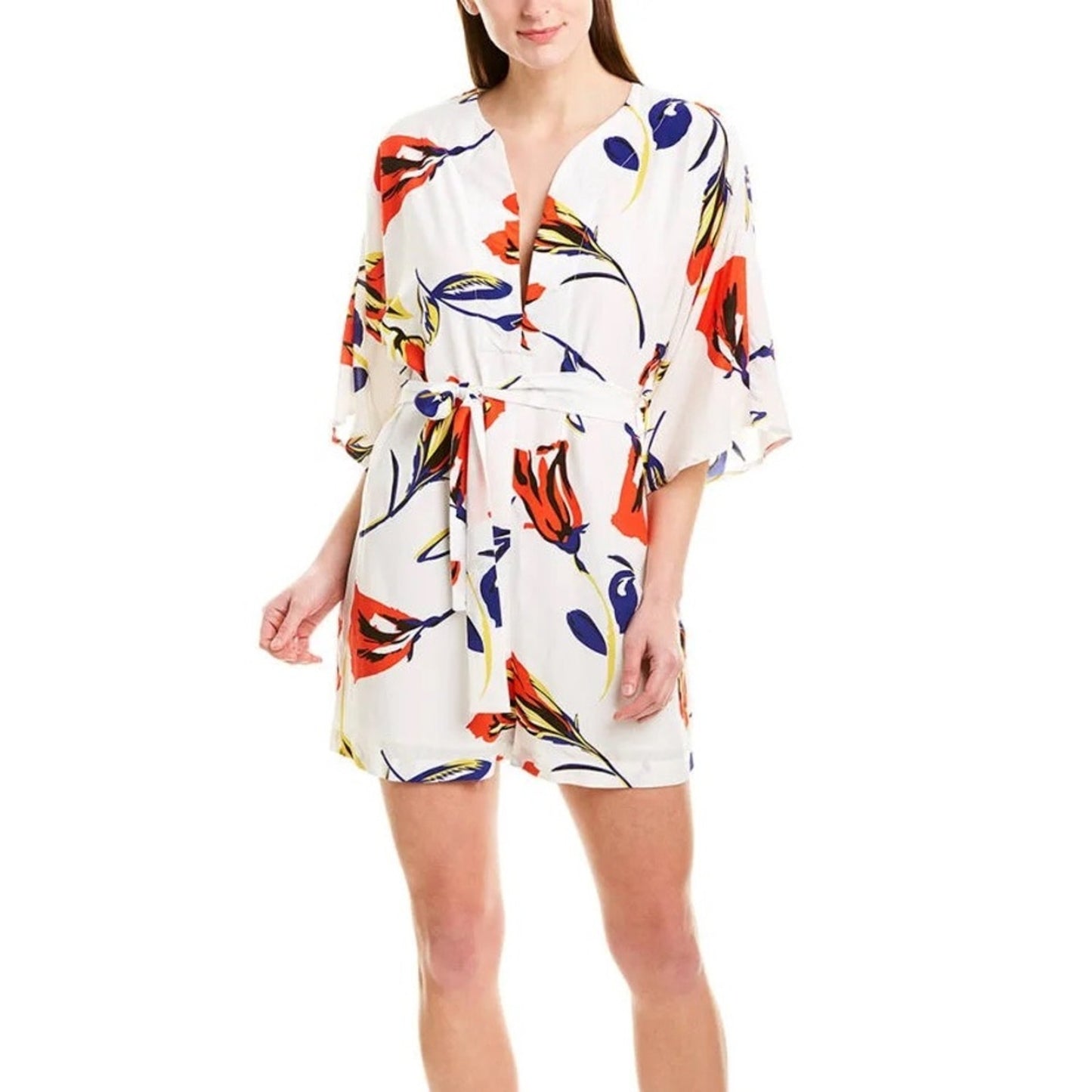 Corey Lynn Calter (XS) “Reeva” Romper - White Red Floral Print Motif- Elevated