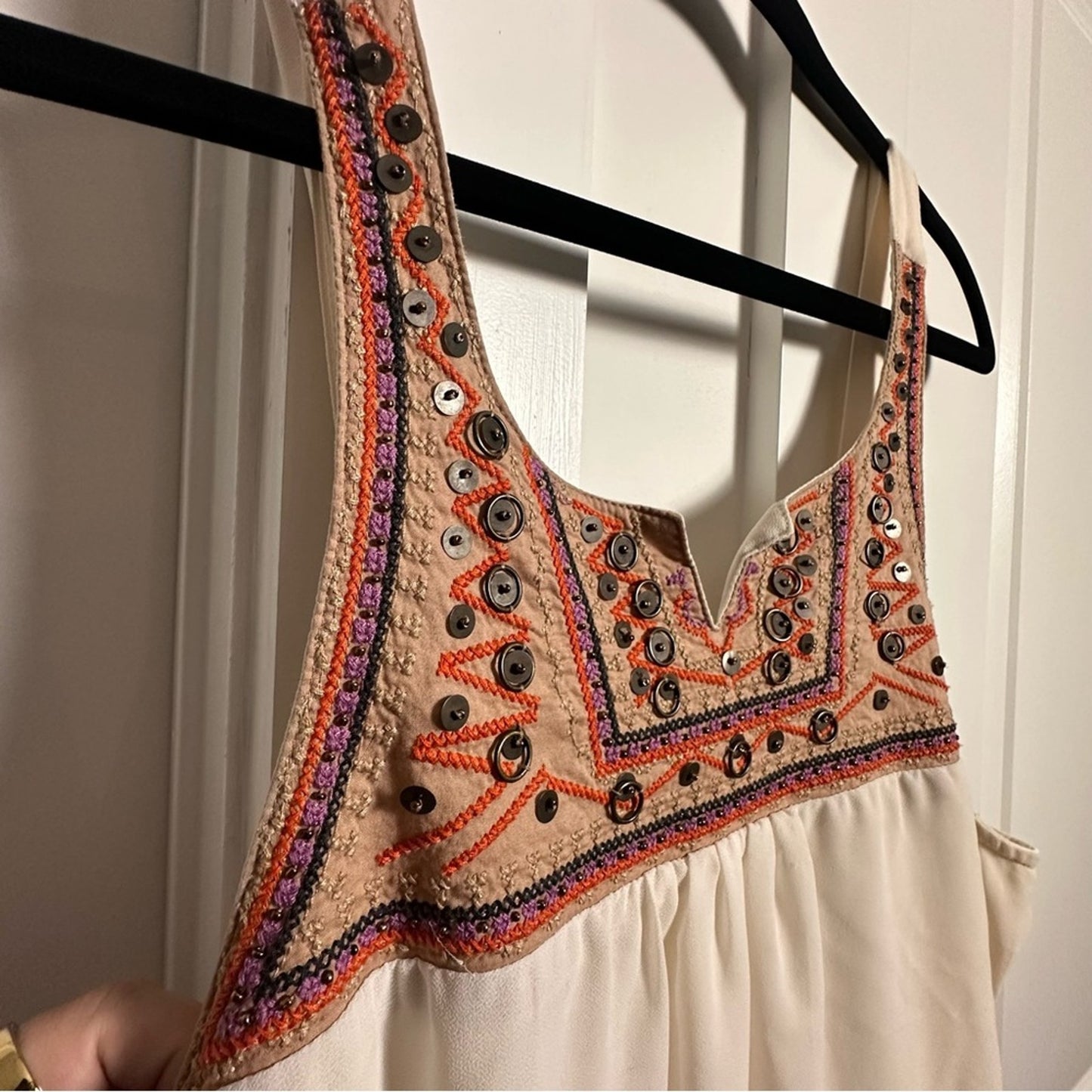 Umgee (XL) Cream Embellished Contemporary Bohemian Shift Dress - Sleeveless Mini