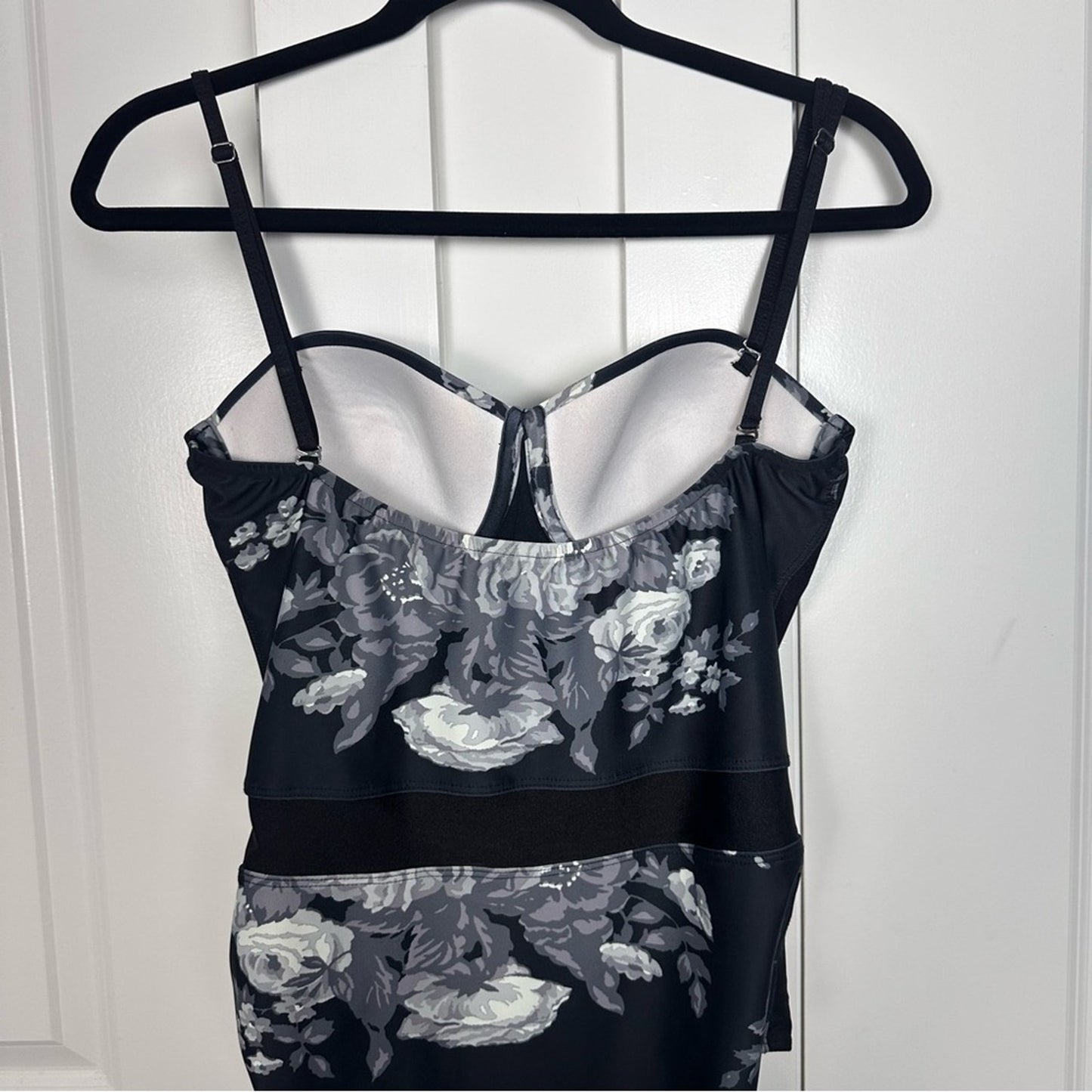 Albion (Small, Large Cups) One Piece Black/White Floral Swimsuit - Busty, Modest