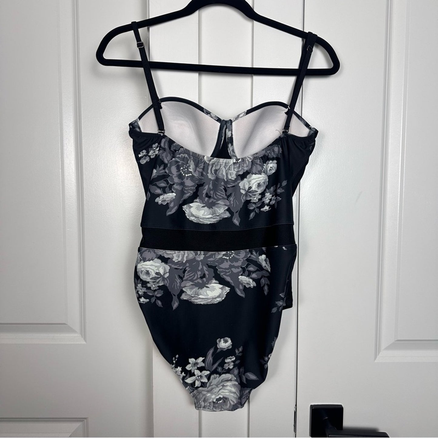 Albion (Small, Large Cups) One Piece Black/White Floral Swimsuit - Busty, Modest