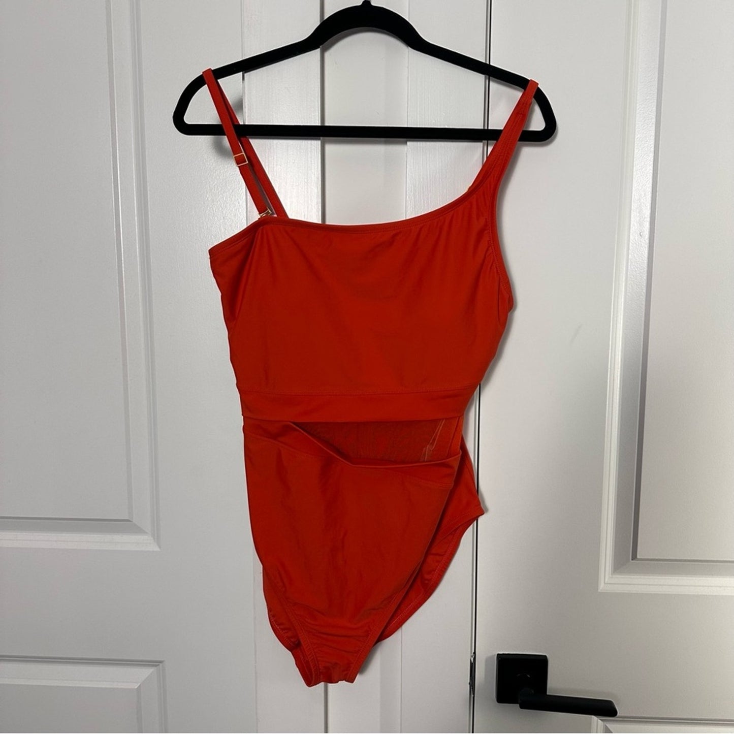 NWT! Bleu: Rod Beattie (14) Orange Asymmetrical One Piece Swimsuit- Mesh Cutout
