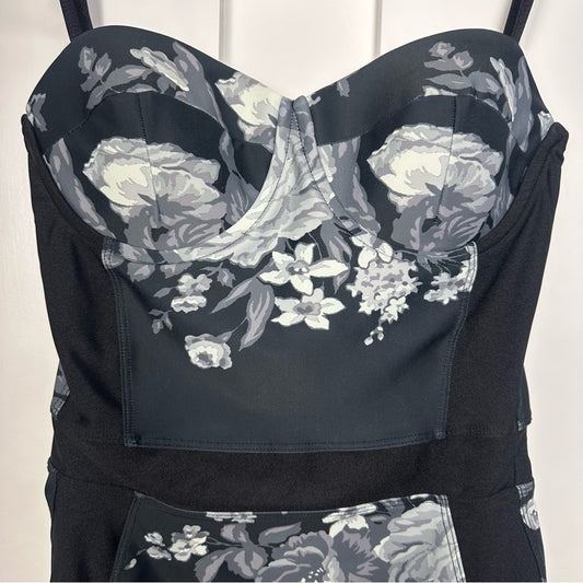 Albion (Small, Large Cups) One Piece Black/White Floral Swimsuit - Busty, Modest