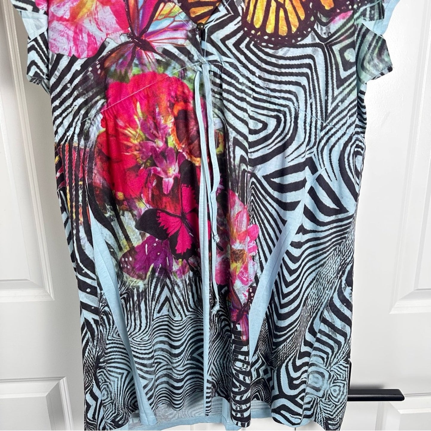 Unity Beach (L) Hooded Y2K Desigual Style Coverup Dress w Hood - Zebra Butterfly
