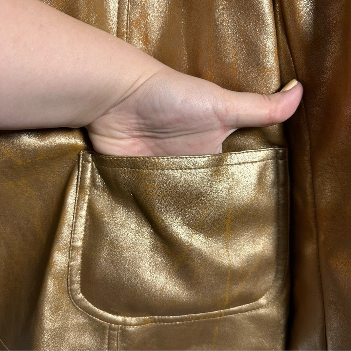 Worthington (L) Y2K Gold Metallic Blazer Jacket - Faux Leather Statement Piece!