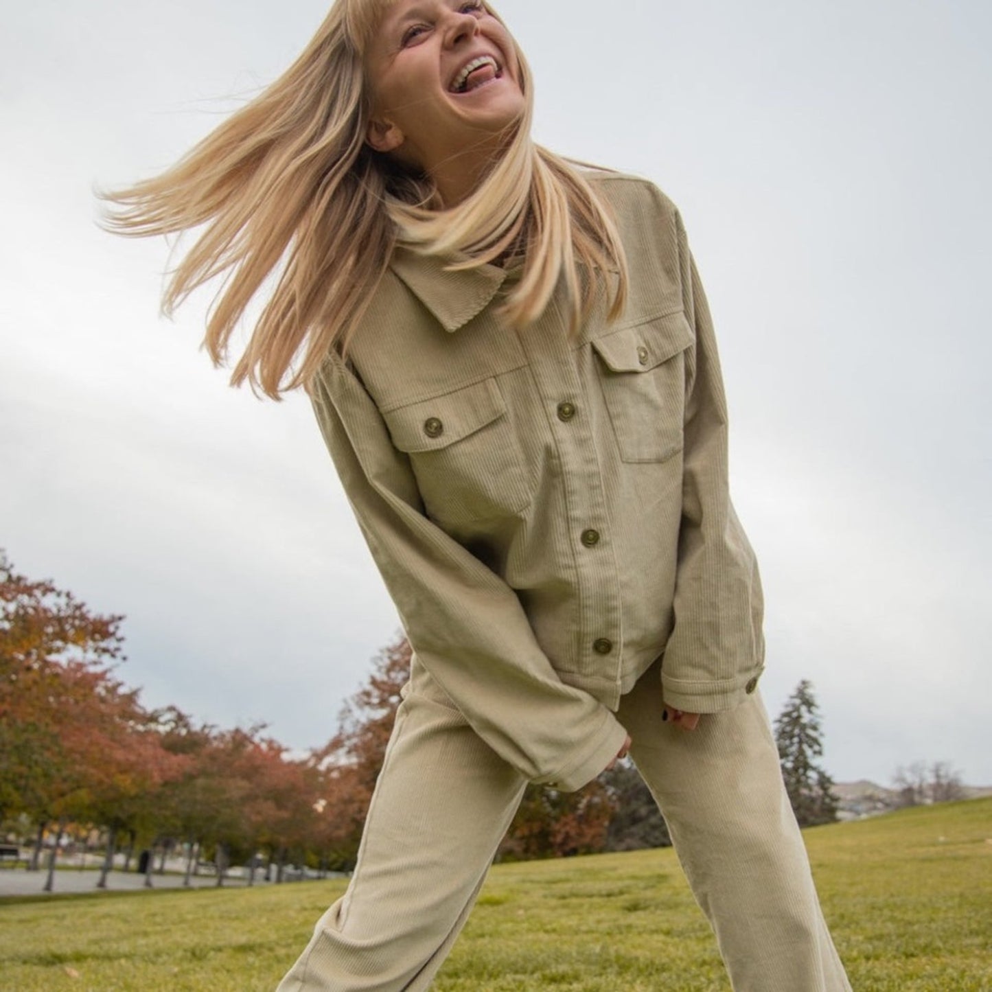 NWT! Sonderhaus (XS) Cord Jacket in “Thistle”- Faded Green: Corduroy Look Boxy