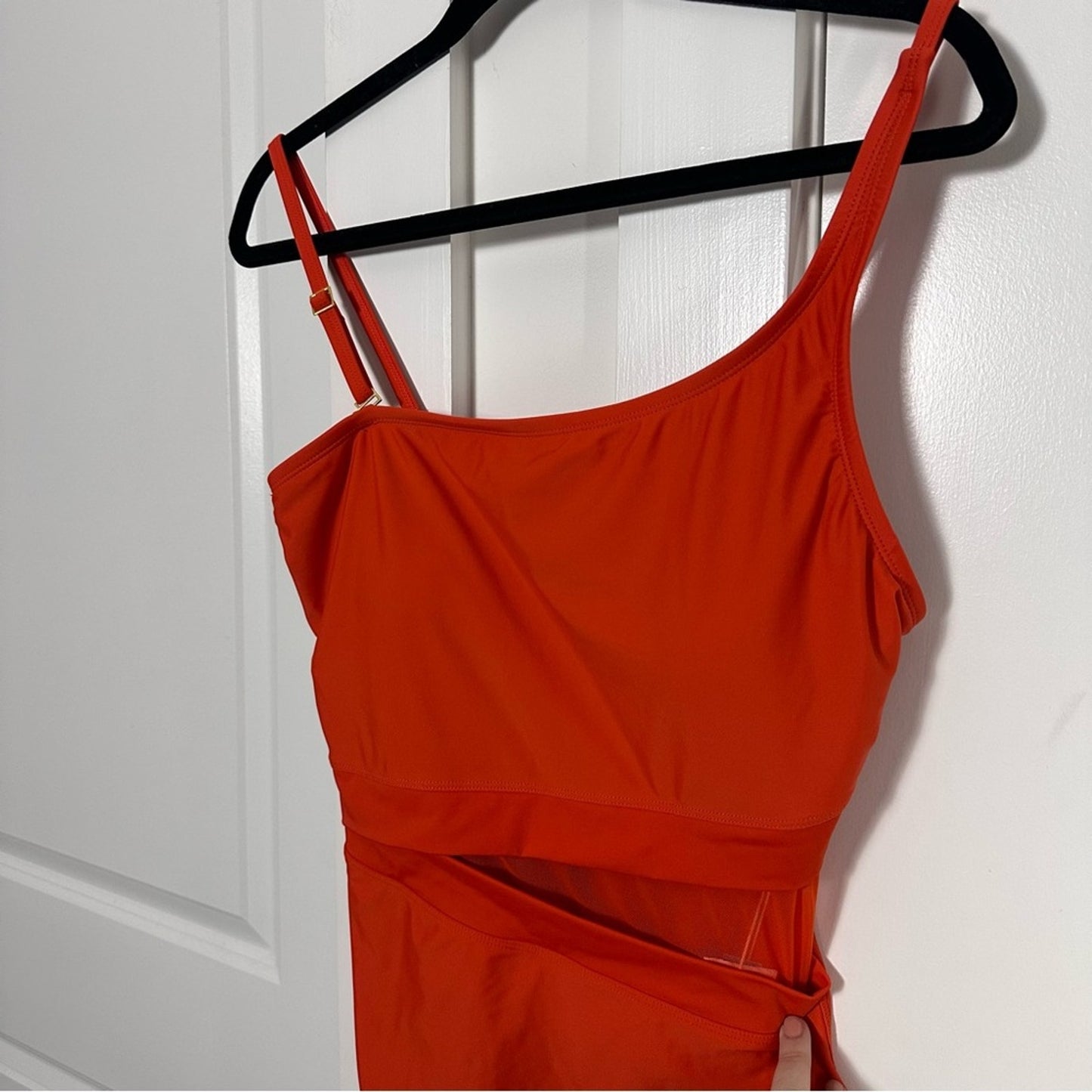 NWT! Bleu: Rod Beattie (14) Orange Asymmetrical One Piece Swimsuit- Mesh Cutout