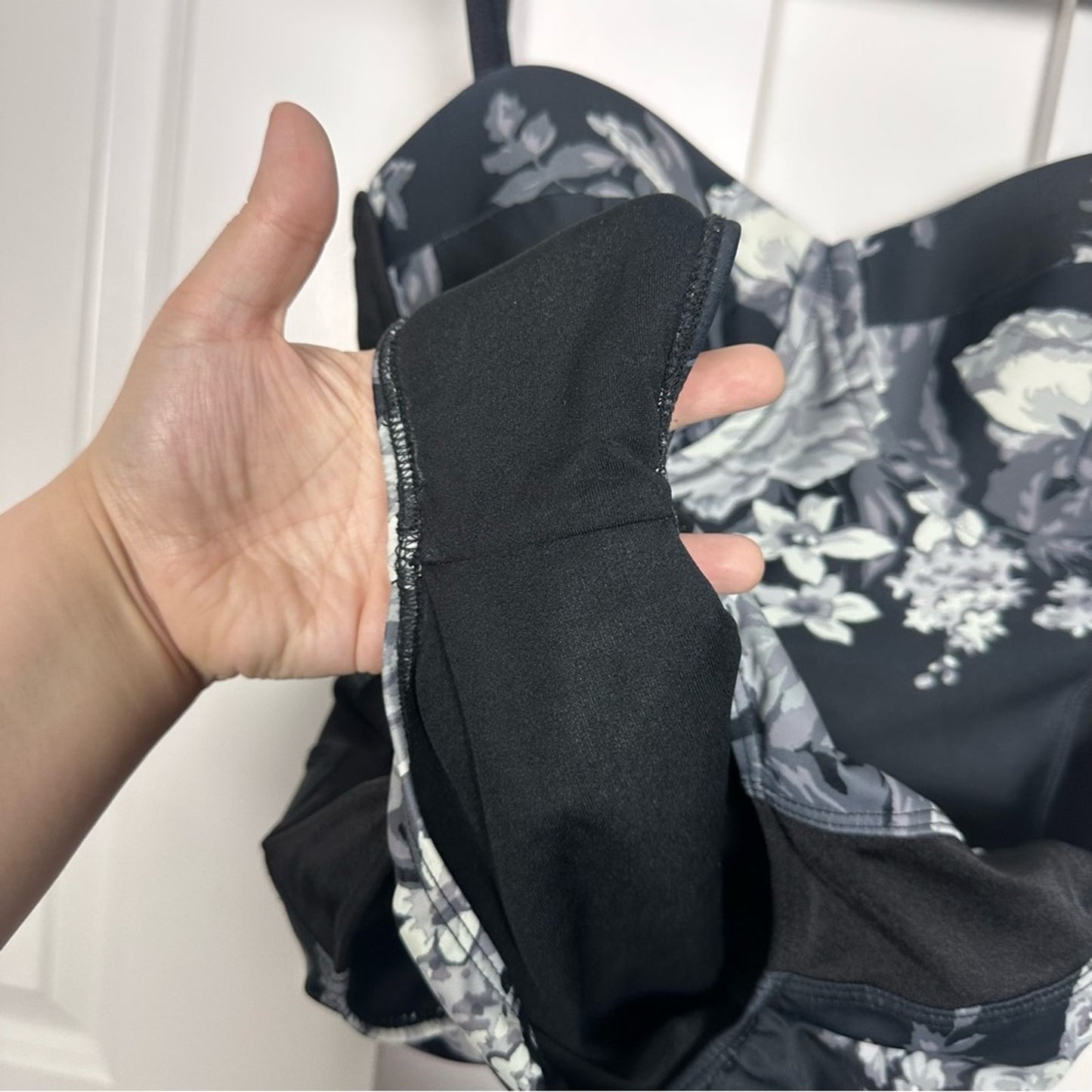 Albion (Small, Large Cups) One Piece Black/White Floral Swimsuit - Busty, Modest