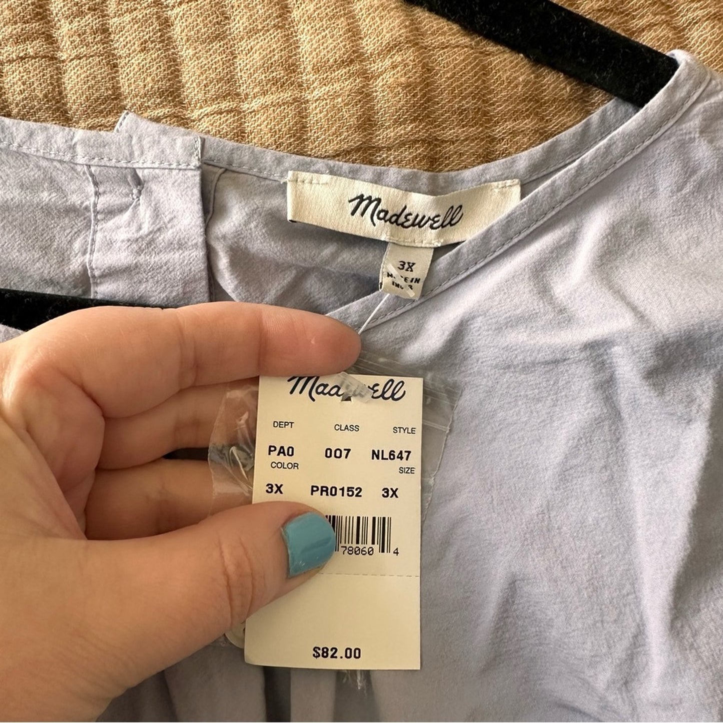 NWT Madewell 3X Embroidered Poplin Puff-Sleeve Cutout Crop Top- Periwinkle