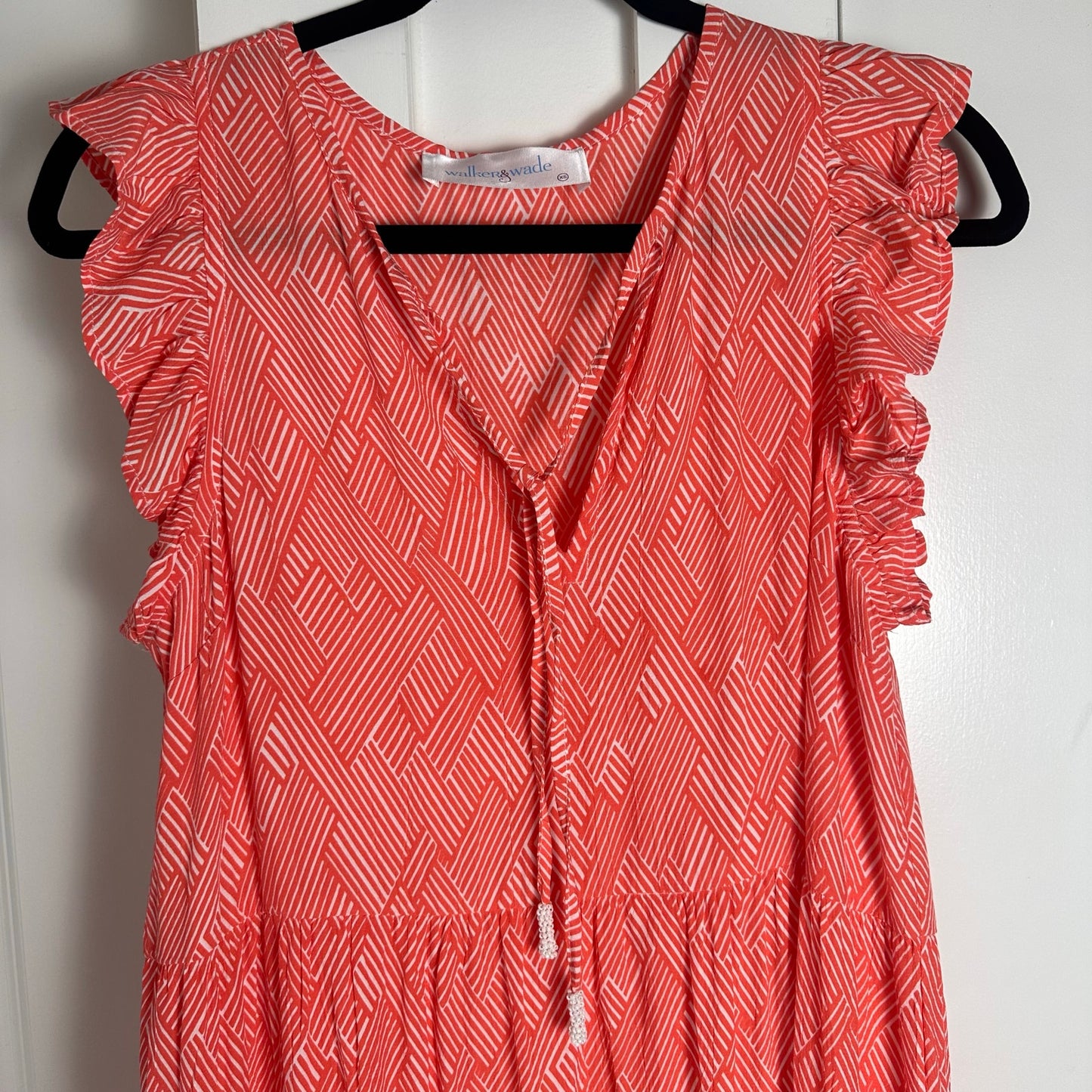 Walker and Wade (XS) “Nantucket” Dress - Coral Boho Ruffle Sleeve Beach Dress