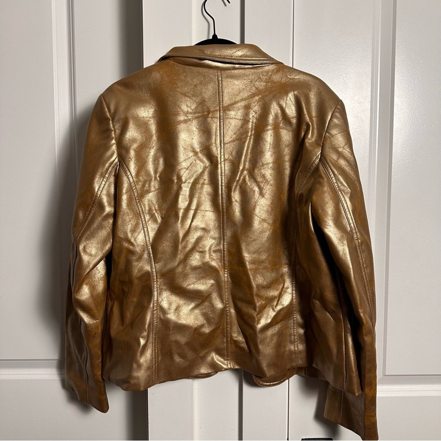 Worthington (L) Y2K Gold Metallic Blazer Jacket - Faux Leather Statement Piece!