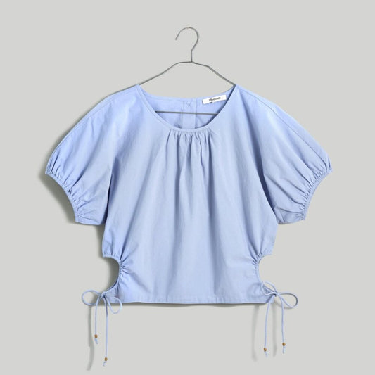NWT Madewell 3X Embroidered Poplin Puff-Sleeve Cutout Crop Top- Periwinkle