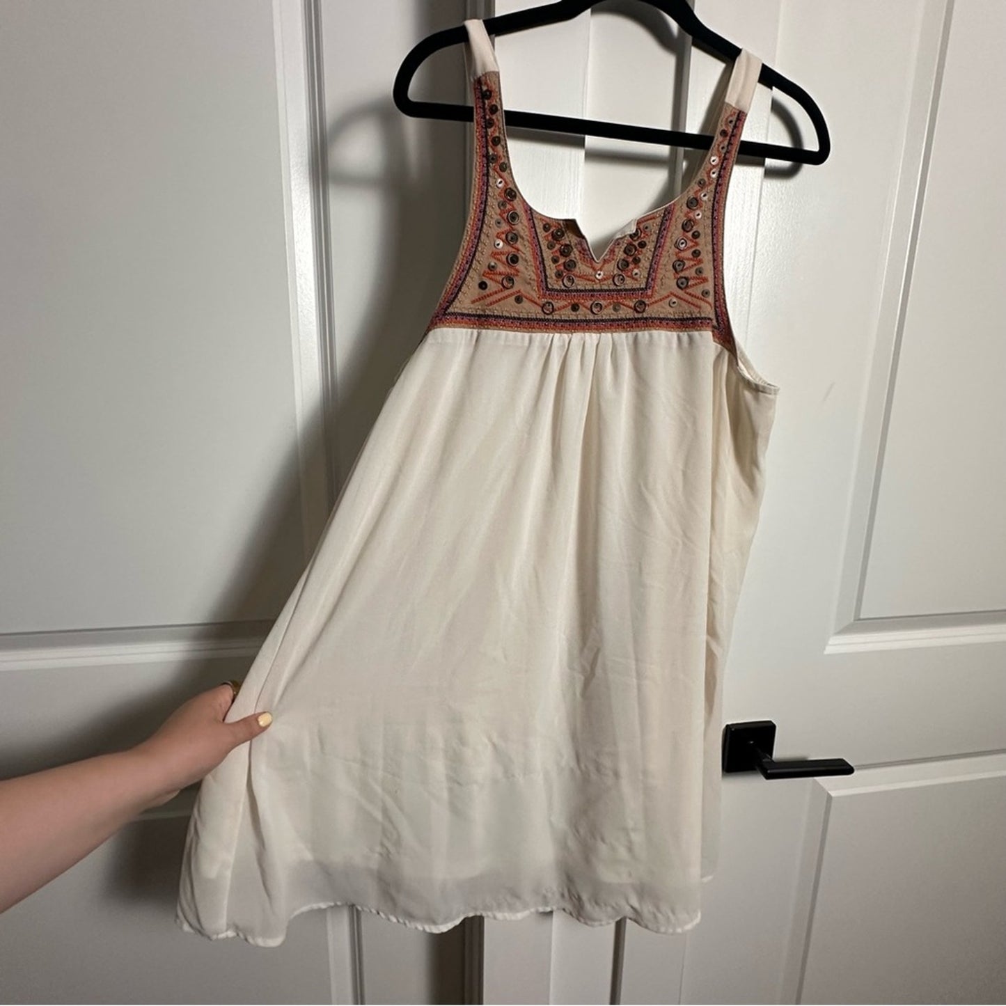 Umgee (XL) Cream Embellished Contemporary Bohemian Shift Dress - Sleeveless Mini