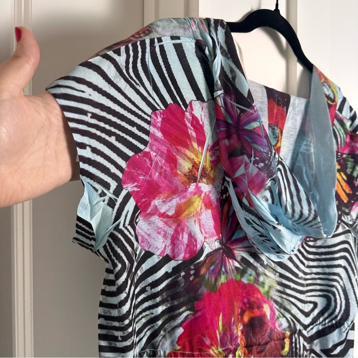 Unity Beach (L) Hooded Y2K Desigual Style Coverup Dress w Hood - Zebra Butterfly