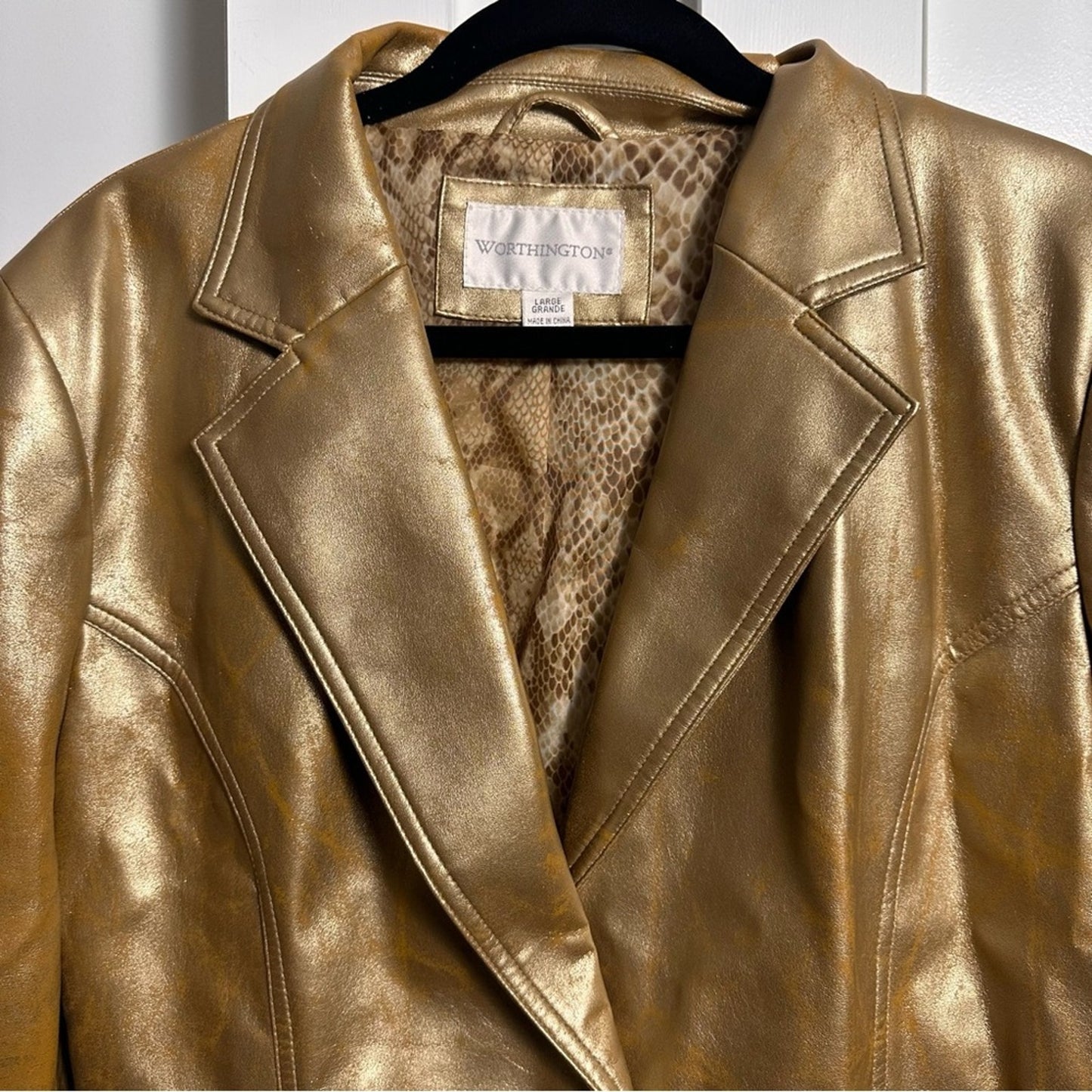 Worthington (L) Y2K Gold Metallic Blazer Jacket - Faux Leather Statement Piece!