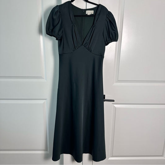 Sachin & Babi (12) “Shelley” Satin Forrest Green Midi Formal Dress- Anthro BHLDN