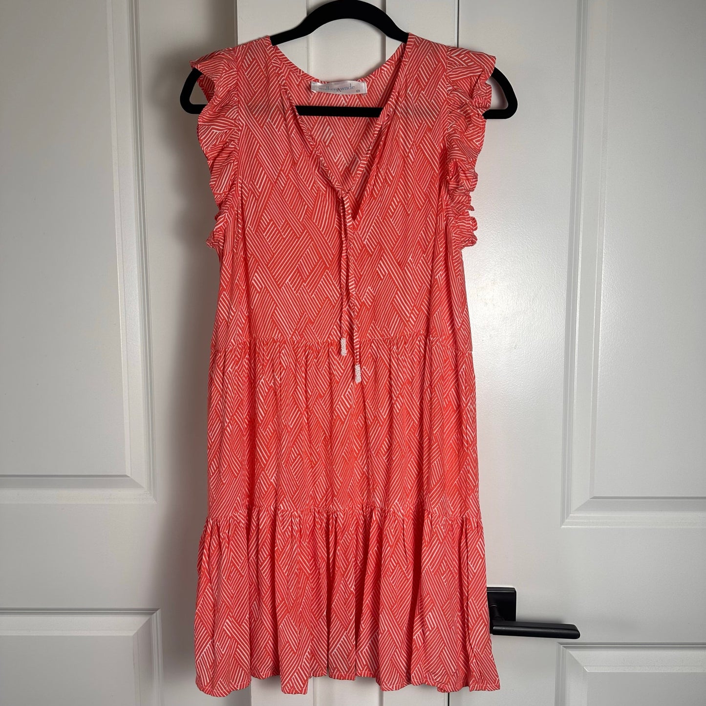 Walker and Wade (XS) “Nantucket” Dress - Coral Boho Ruffle Sleeve Beach Dress
