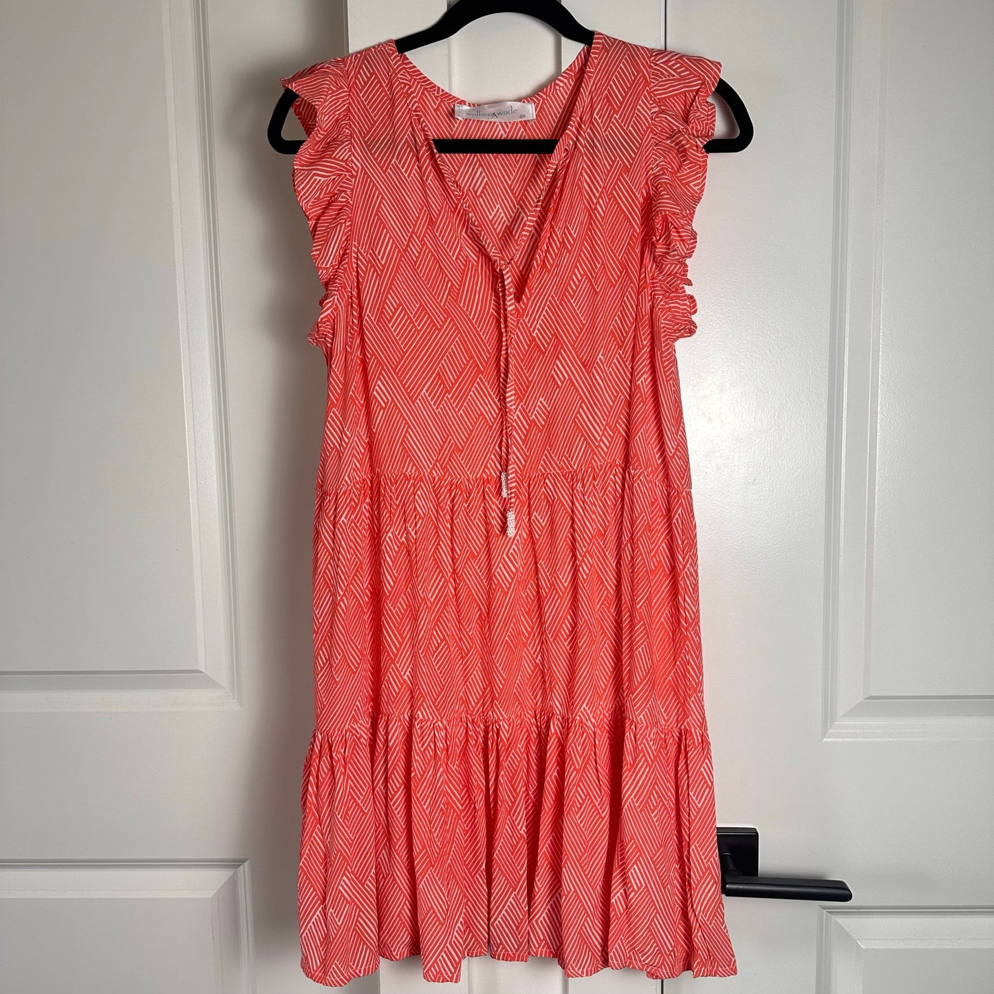 Walker and Wade (XS) “Nantucket” Dress - Coral Boho Ruffle Sleeve Beach Dress