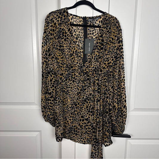 NWT Missguided Peace + Love Brand (US 6) Leopard Cheetah- Longsleeve Mini Dress