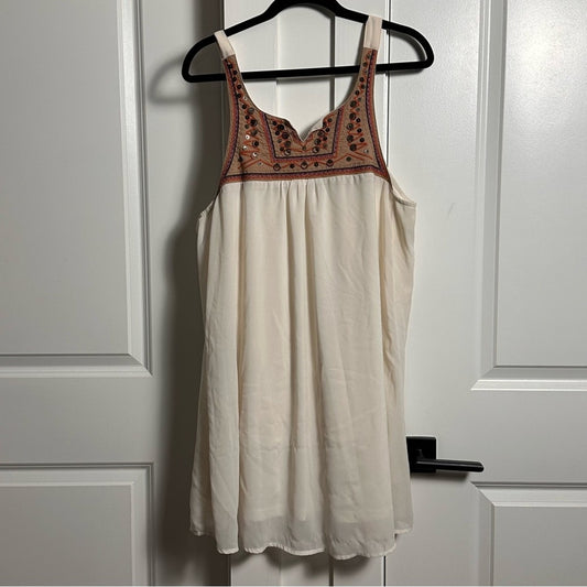 Umgee (XL) Cream Embellished Contemporary Bohemian Shift Dress - Sleeveless Mini