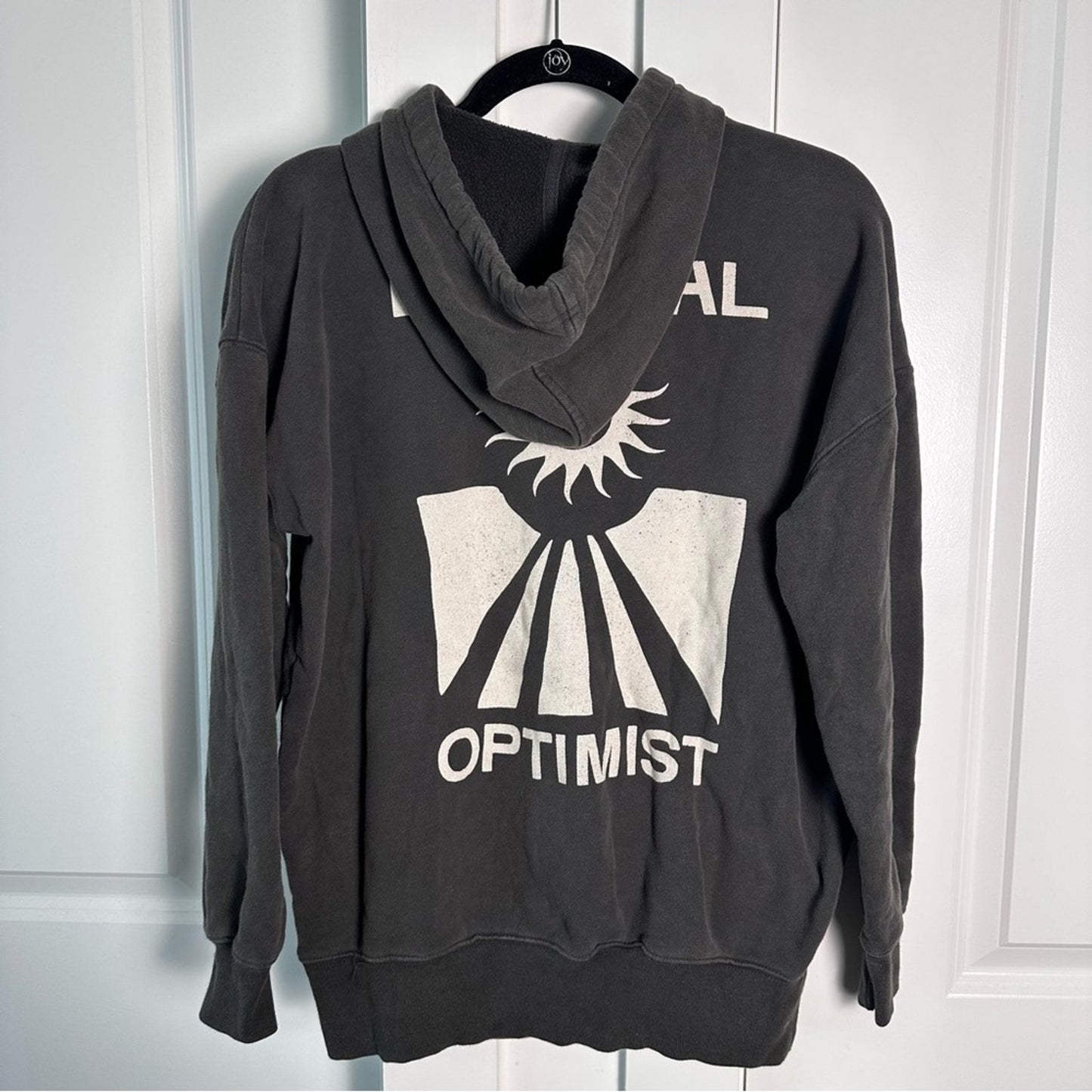 Spiritual Gangster (XS) “Eternal Optimist” Charcoal Gray Motif Hoodie Sweatshirt