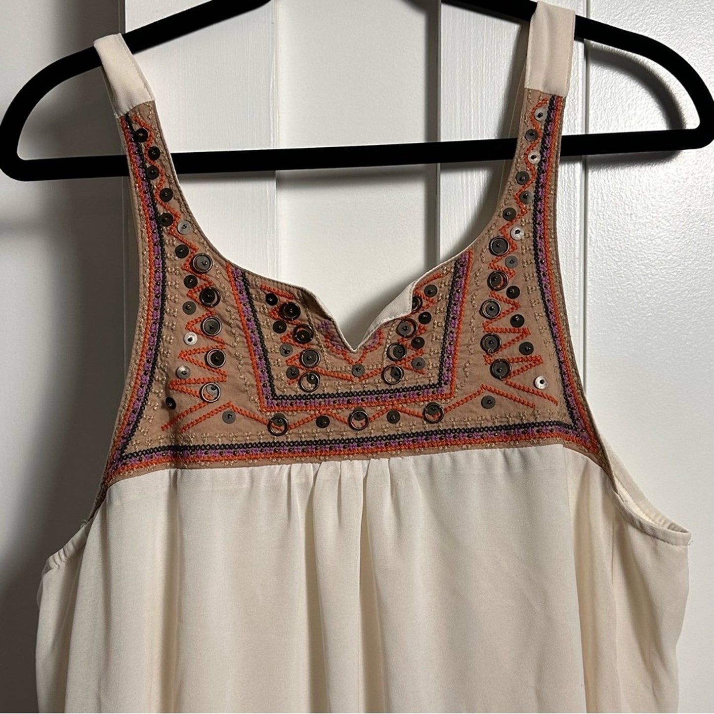 Umgee (XL) Cream Embellished Contemporary Bohemian Shift Dress - Sleeveless Mini