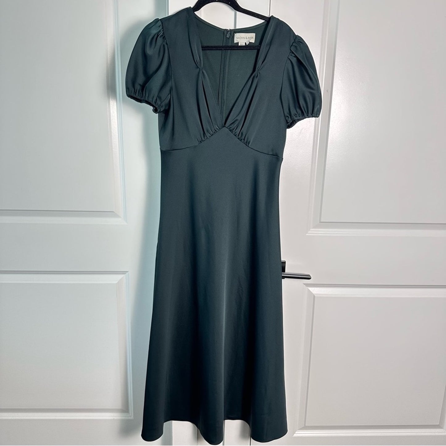 Sachin & Babi (12) “Shelley” Satin Forrest Green Midi Formal Dress- Anthro BHLDN