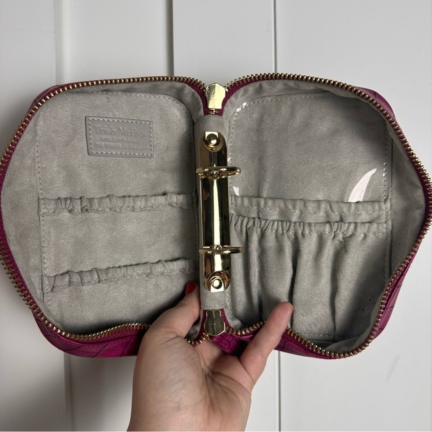 Trish McEvoy Makeup Planner - Pink Croc Small Makeup Organizer (Faux Leather)