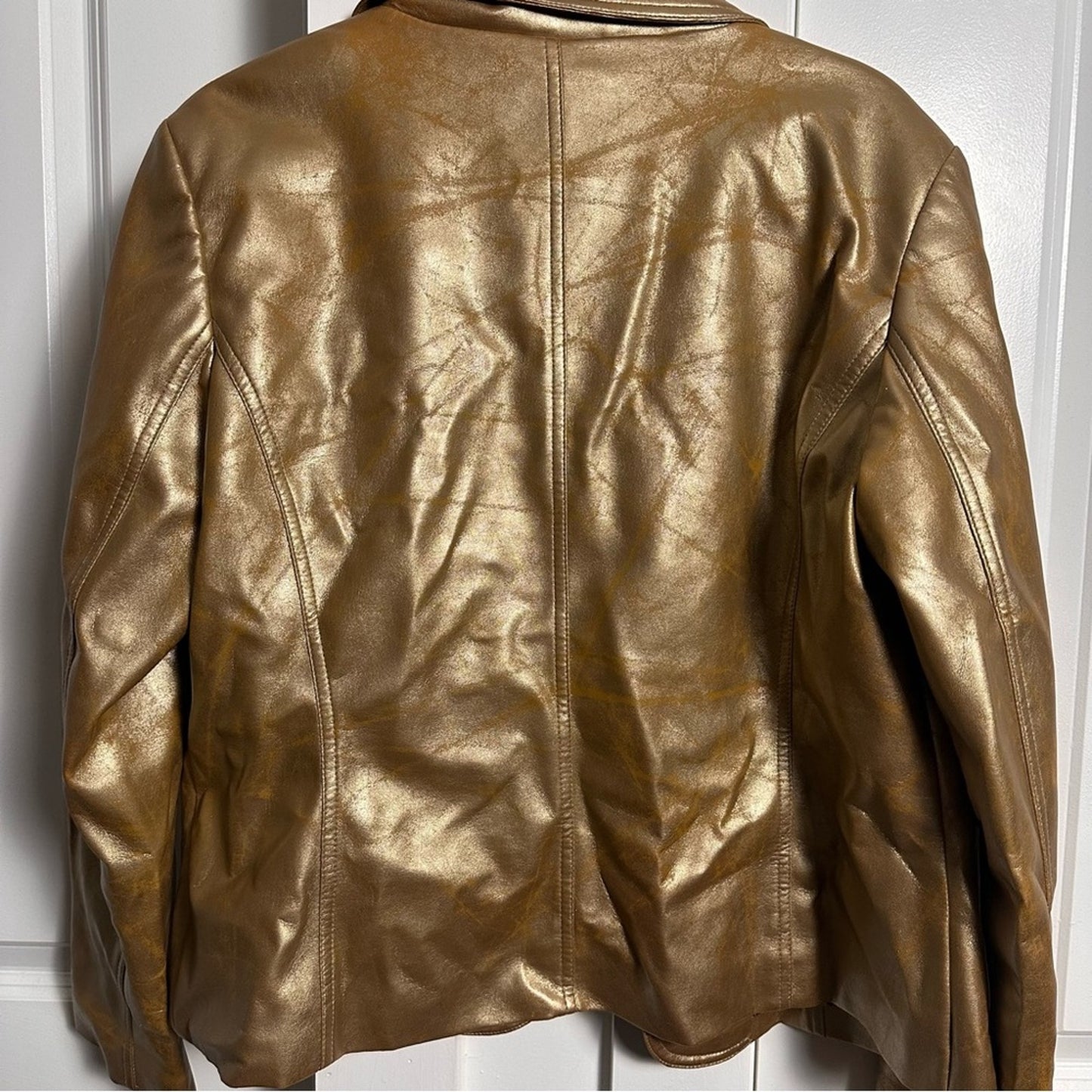 Worthington (L) Y2K Gold Metallic Blazer Jacket - Faux Leather Statement Piece!