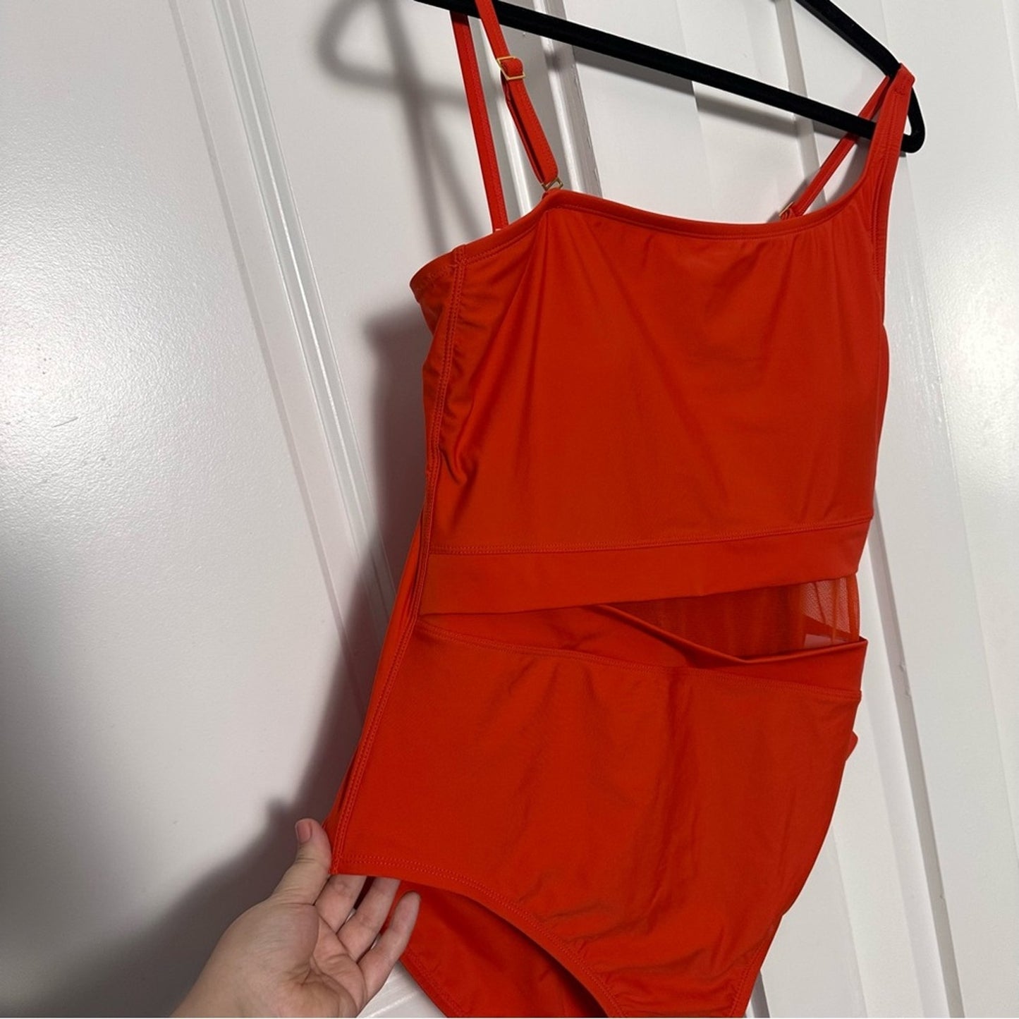NWT! Bleu: Rod Beattie (14) Orange Asymmetrical One Piece Swimsuit- Mesh Cutout