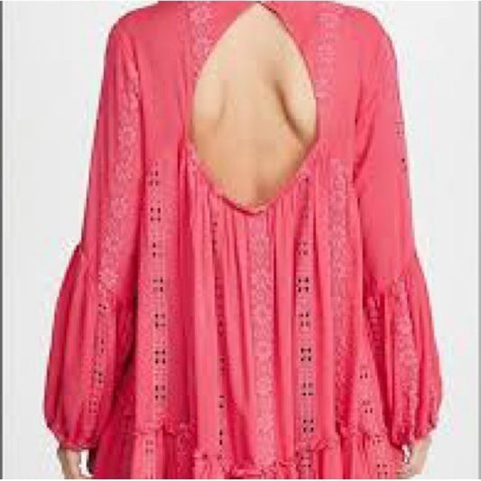 Free People (M) ‘Sweetest Dream’ Tunic Dress - Pink Embroidered Bohemian Top