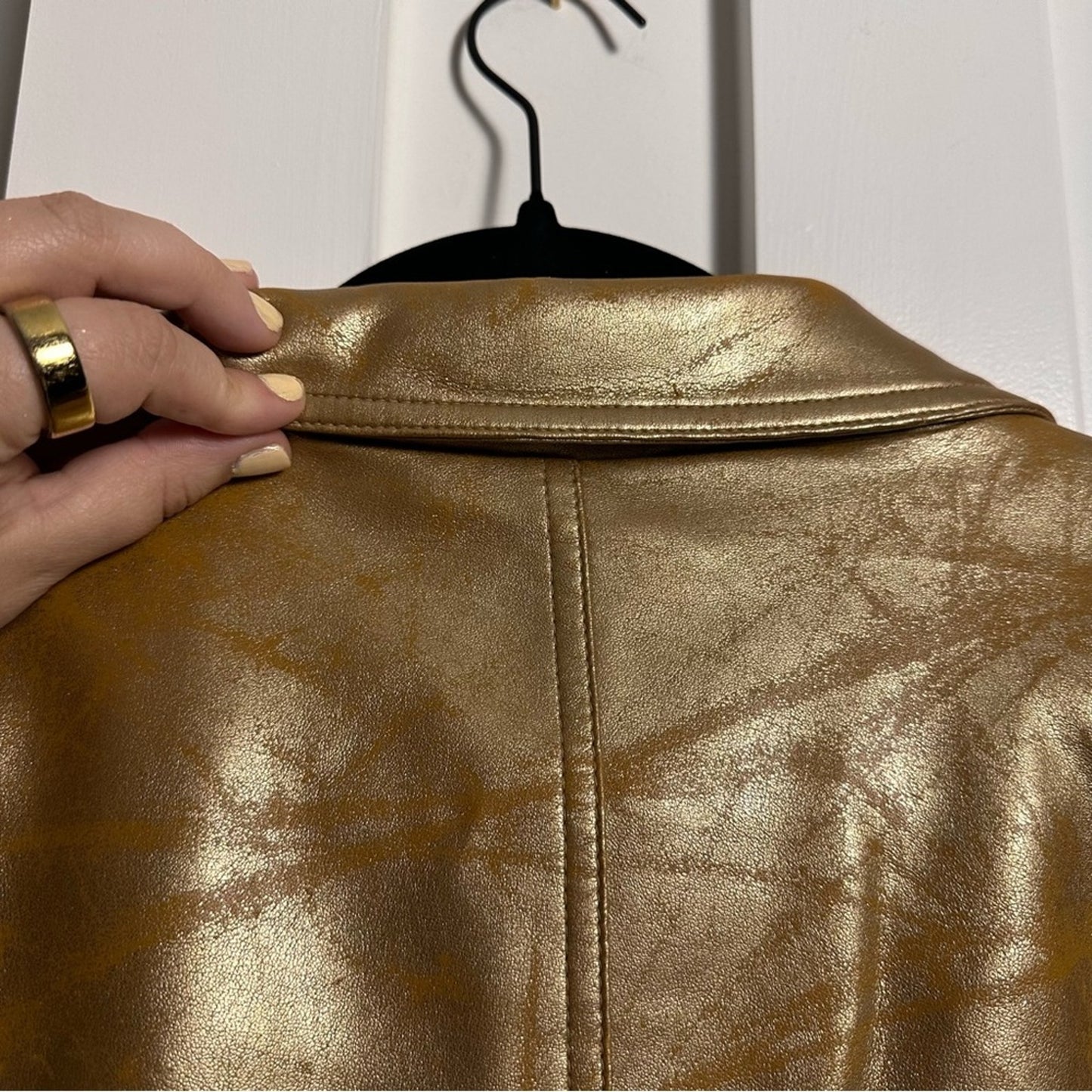 Worthington (L) Y2K Gold Metallic Blazer Jacket - Faux Leather Statement Piece!