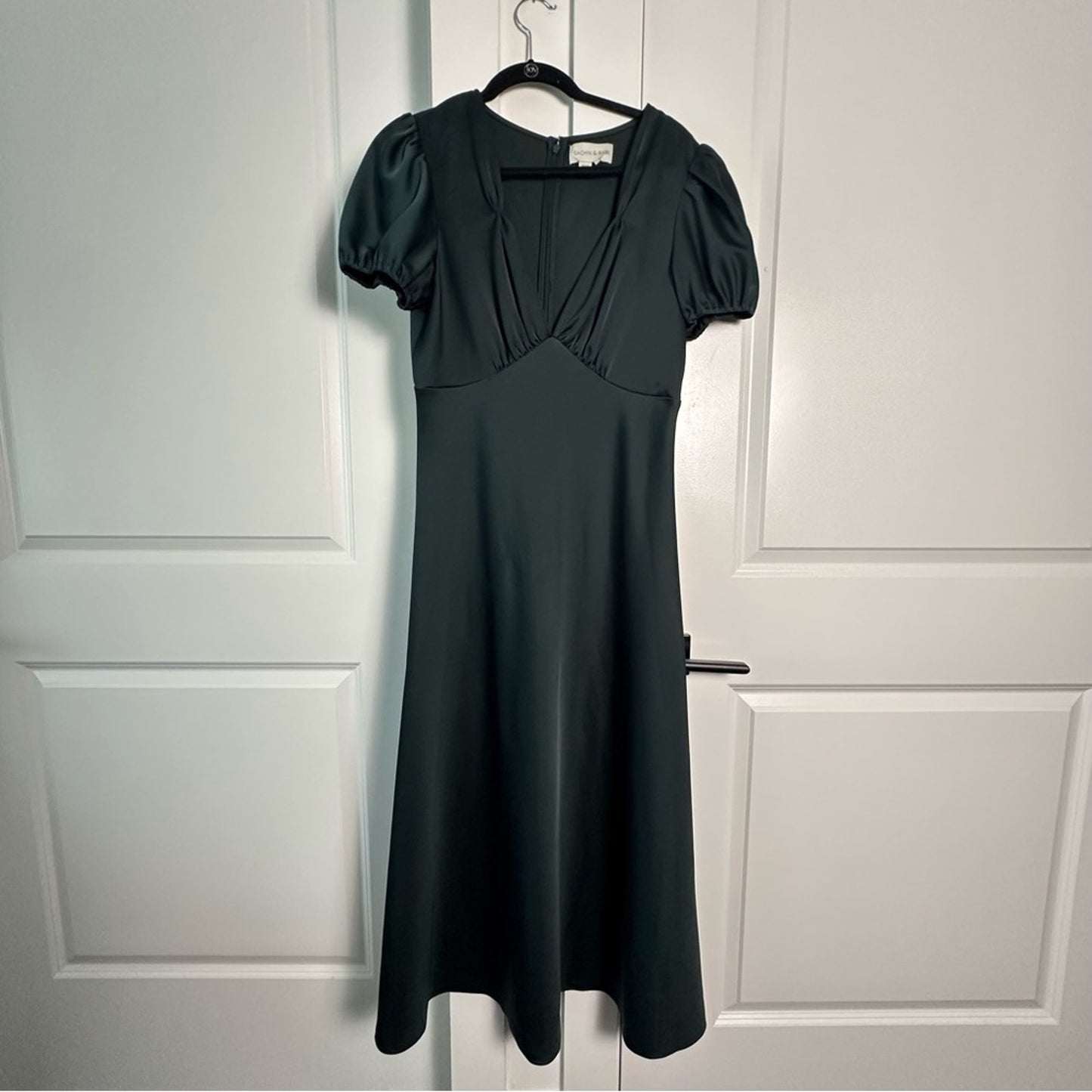 Sachin & Babi (12) “Shelley” Satin Forrest Green Midi Formal Dress- Anthro BHLDN