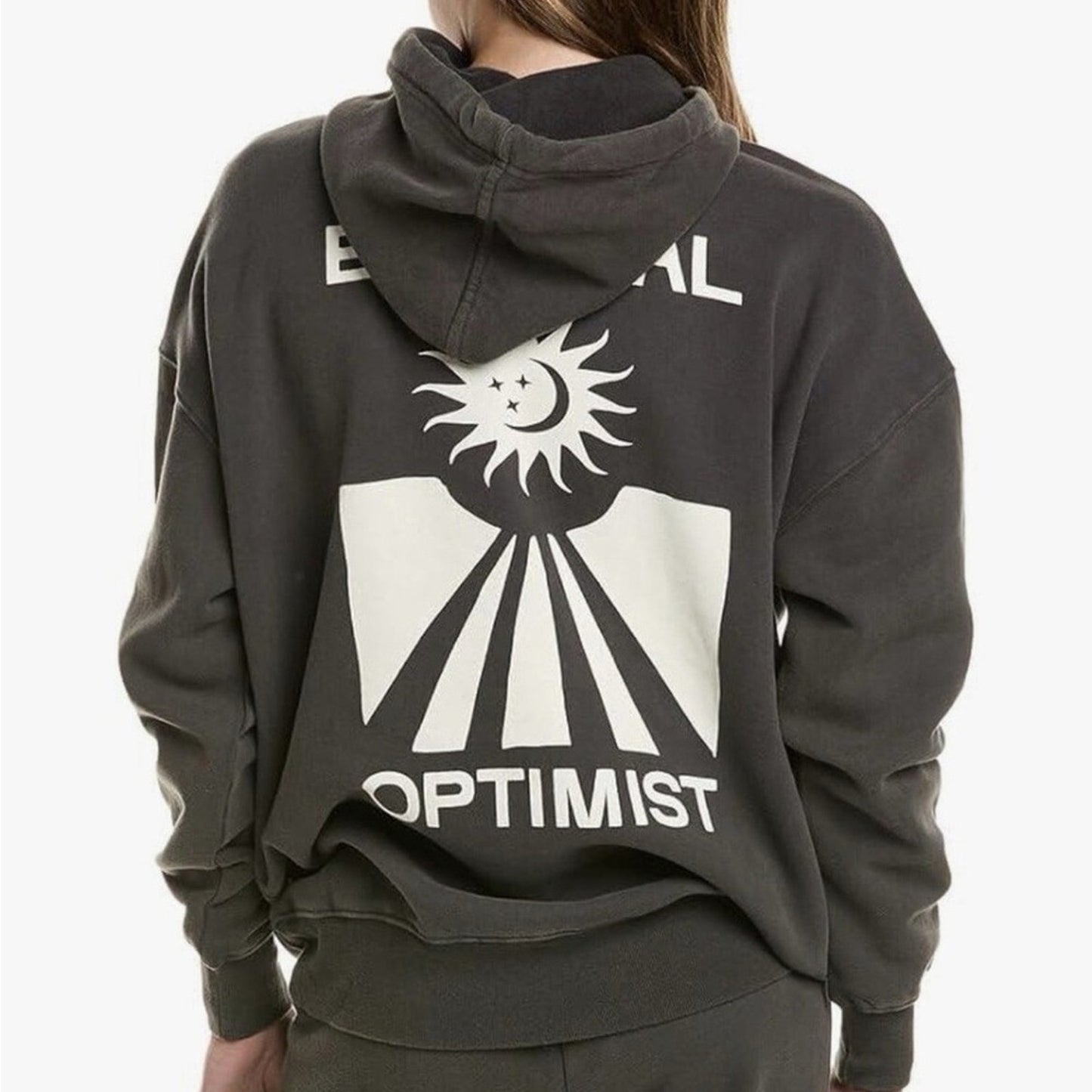 Spiritual Gangster (XS) “Eternal Optimist” Charcoal Gray Motif Hoodie Sweatshirt