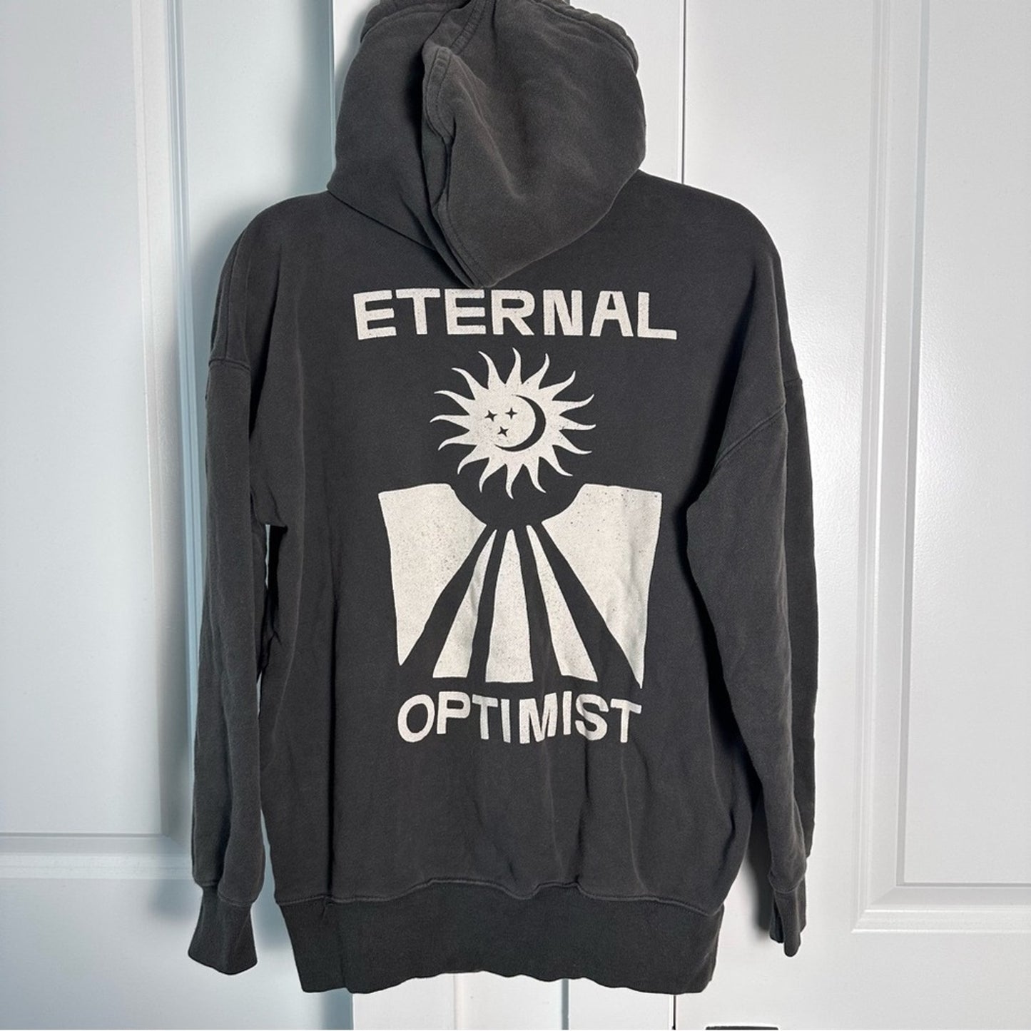 Spiritual Gangster (XS) “Eternal Optimist” Charcoal Gray Motif Hoodie Sweatshirt