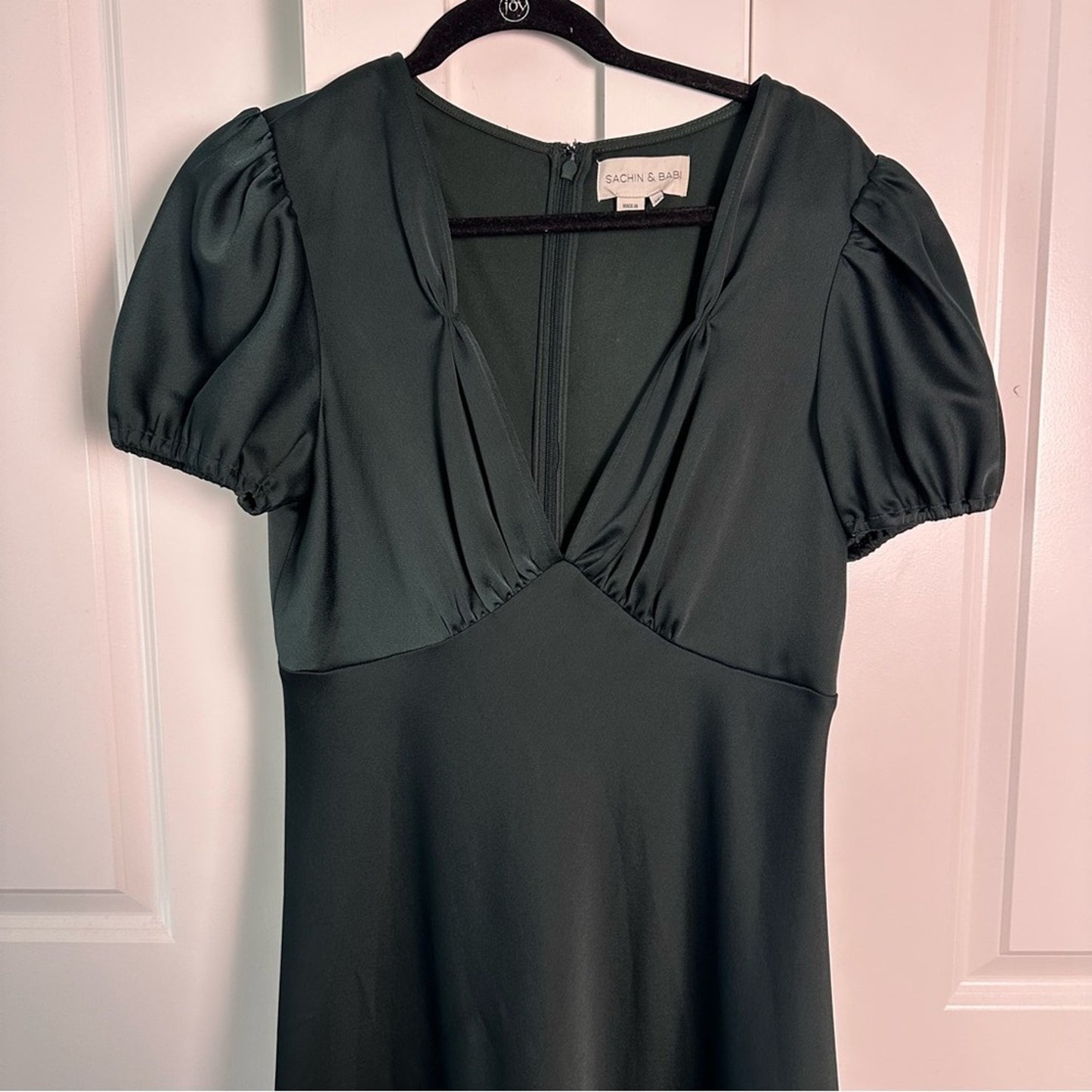 Sachin & Babi (12) “Shelley” Satin Forrest Green Midi Formal Dress- Anthro BHLDN