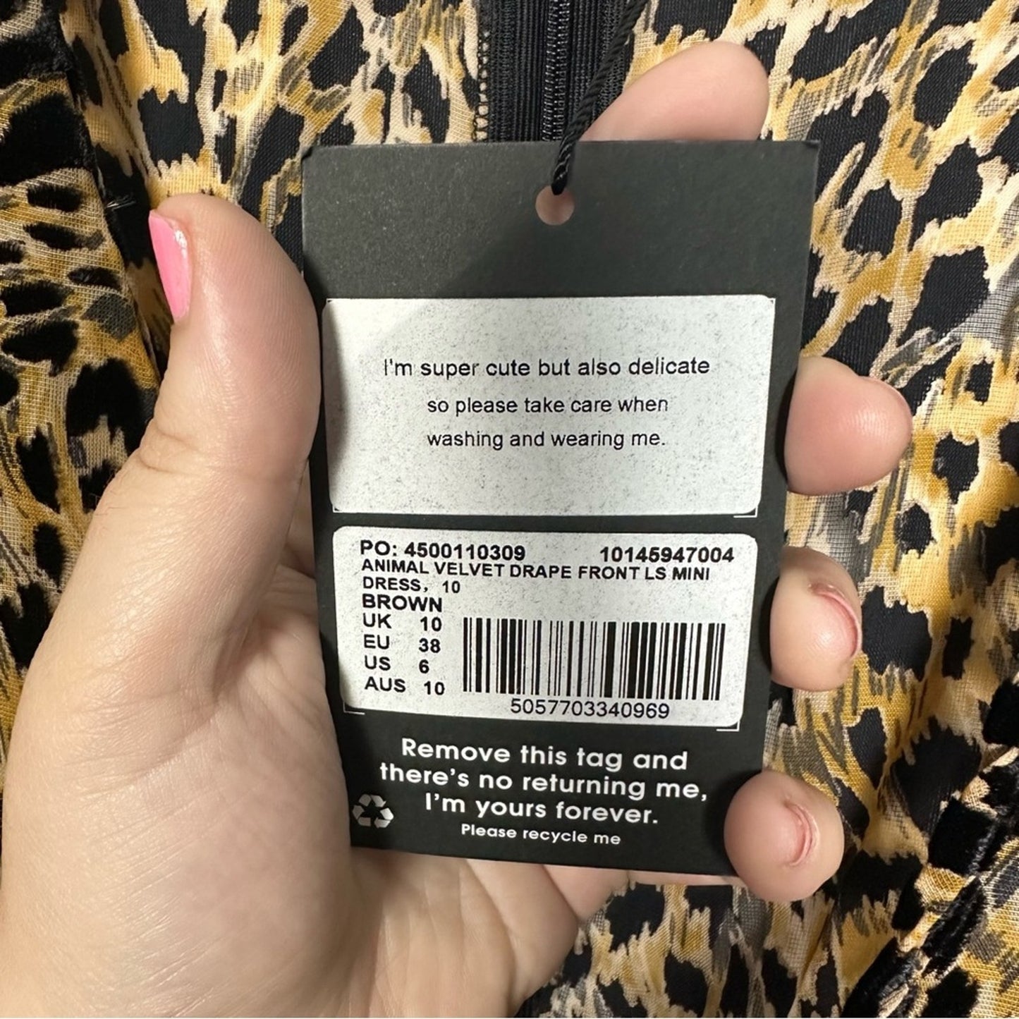 NWT Missguided Peace + Love Brand (US 6) Leopard Cheetah- Longsleeve Mini Dress