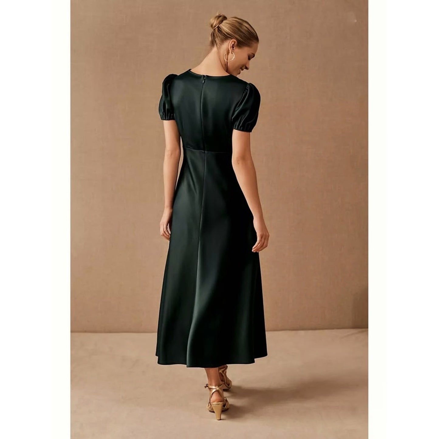 Sachin & Babi (12) “Shelley” Satin Forrest Green Midi Formal Dress- Anthro BHLDN
