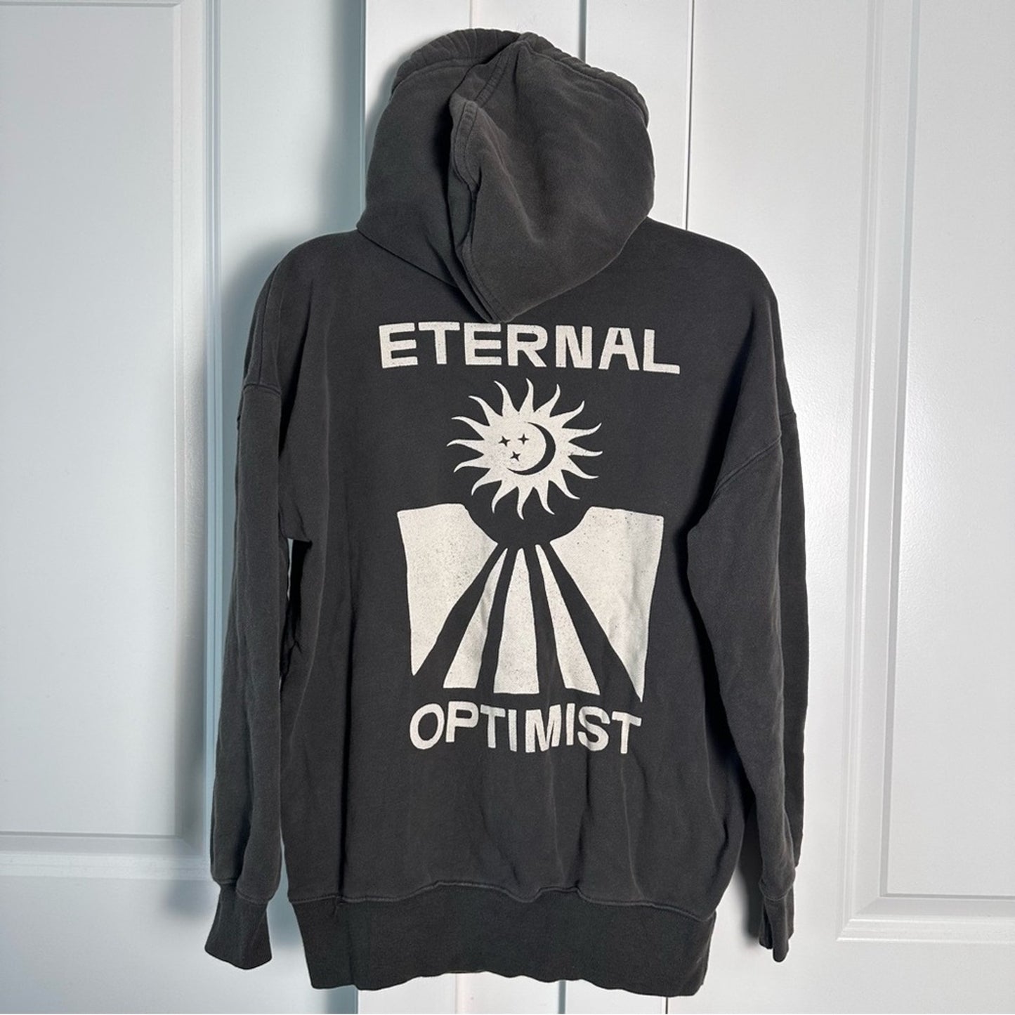 Spiritual Gangster (XS) “Eternal Optimist” Charcoal Gray Motif Hoodie Sweatshirt