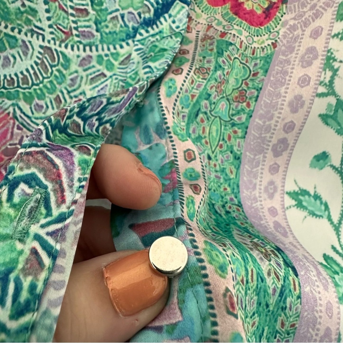 Zara (XXL) Patchwork Button Up Blouse - Pastel, Silk Look, Jewel Tone, Bohemian