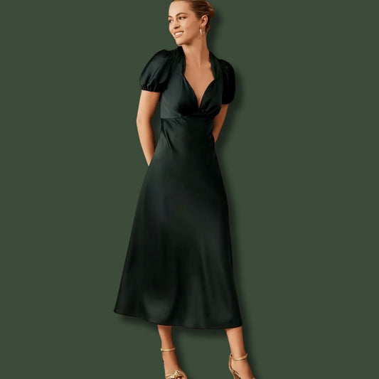 Sachin & Babi (12) “Shelley” Satin Forrest Green Midi Formal Dress- Anthro BHLDN