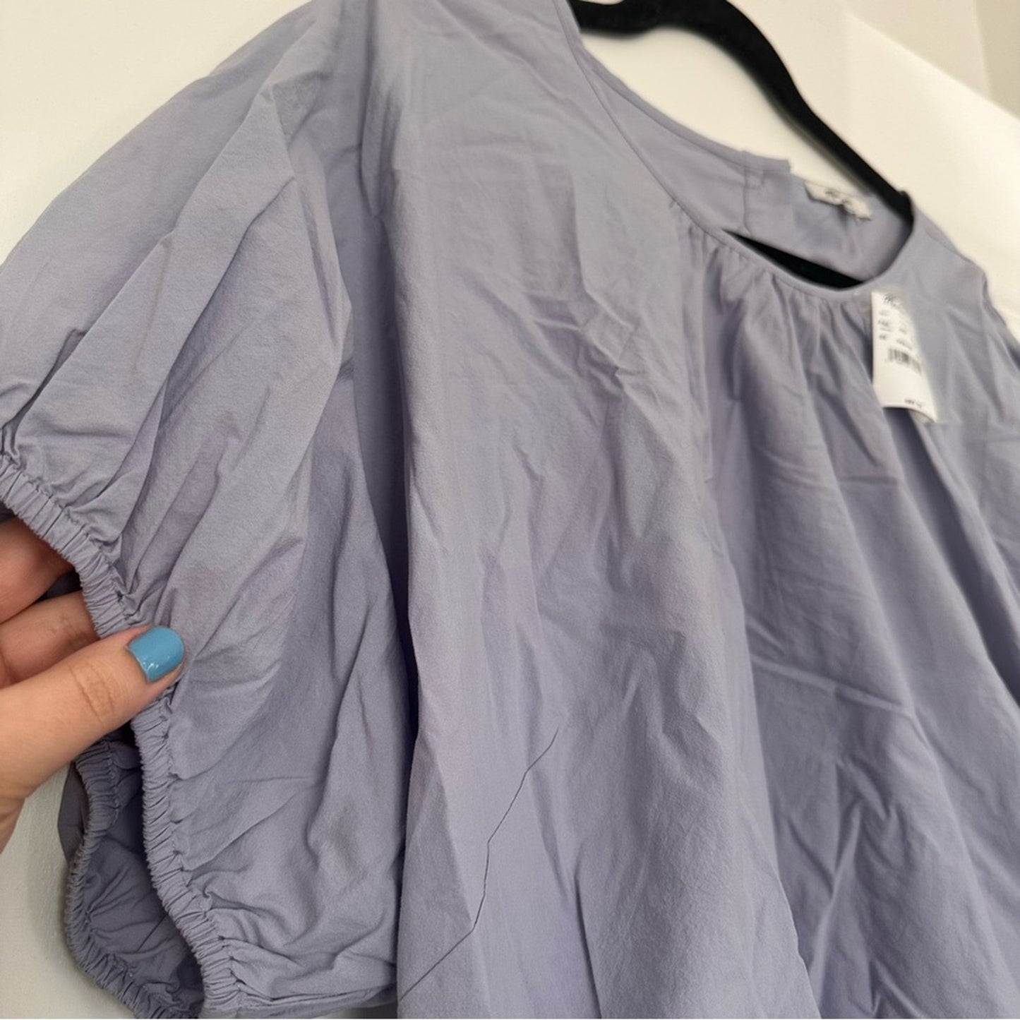 NWT Madewell 3X Embroidered Poplin Puff-Sleeve Cutout Crop Top- Periwinkle