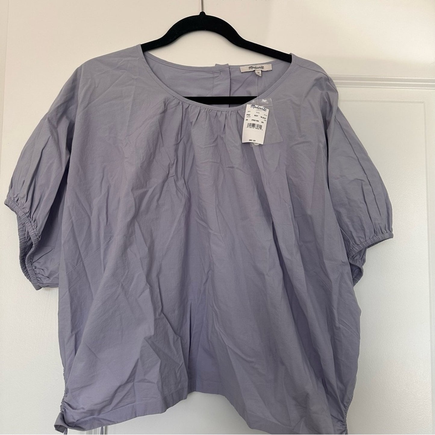 NWT Madewell 3X Embroidered Poplin Puff-Sleeve Cutout Crop Top- Periwinkle