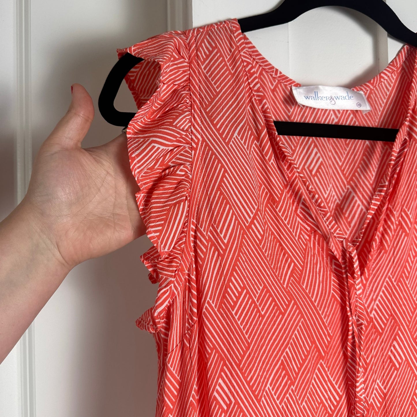 Walker and Wade (XS) “Nantucket” Dress - Coral Boho Ruffle Sleeve Beach Dress