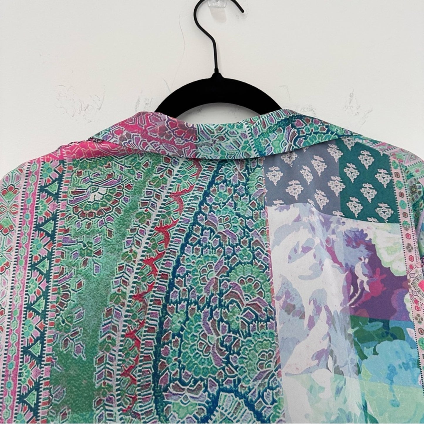 Zara (XXL) Patchwork Button Up Blouse - Pastel, Silk Look, Jewel Tone, Bohemian